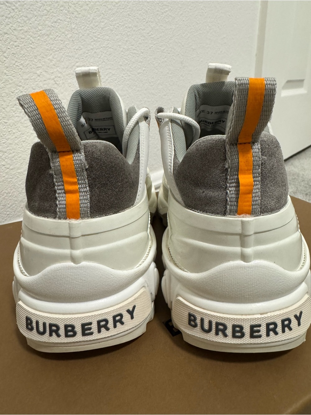 Burberry women White, Gray & Orange Accent Sneakers